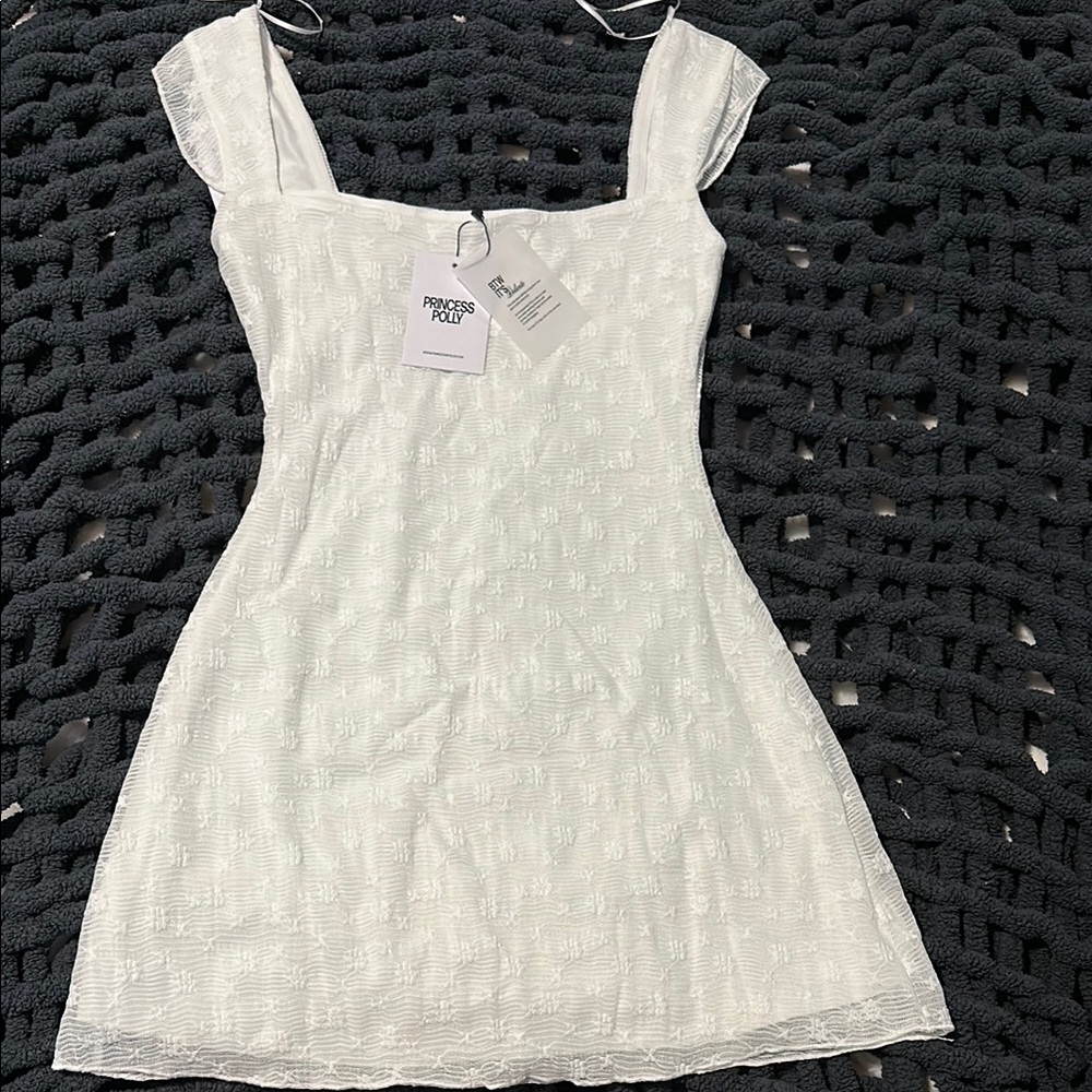 Princess Polly White Lace Mini Dress Square Neck Cap Sleeve